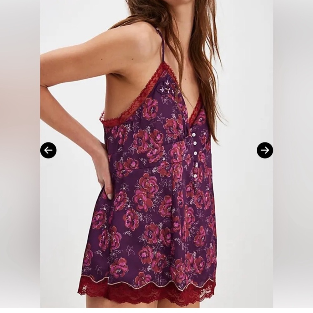 Free People Floral Purple and Red Lace Trim Camisole lingerie romper
